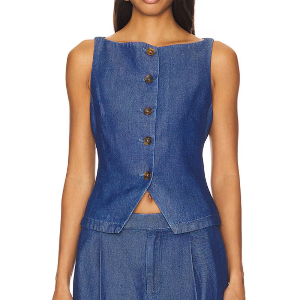 Lovers + Friends Blue Button-Up Top